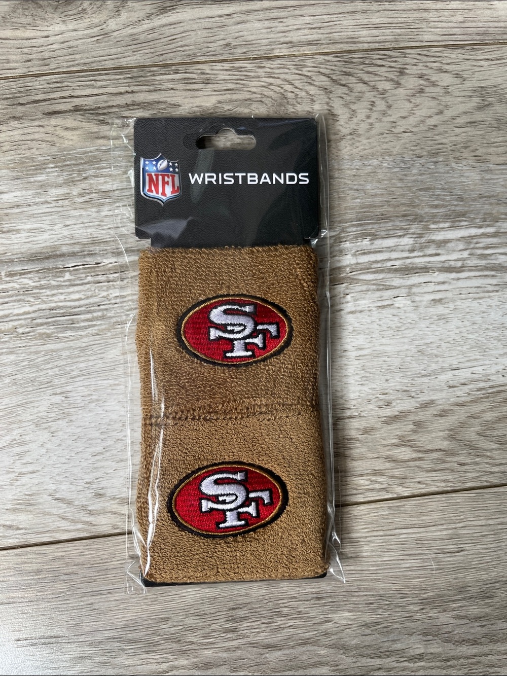 NFL San Francisco 49ers Brown Wristbands with Red Logo (Pair)